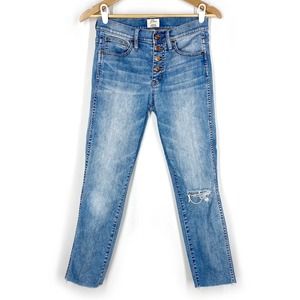 J. Crew Vintage Straight Jeans Blue Button Fly Mid Rise Slim Stretch 26